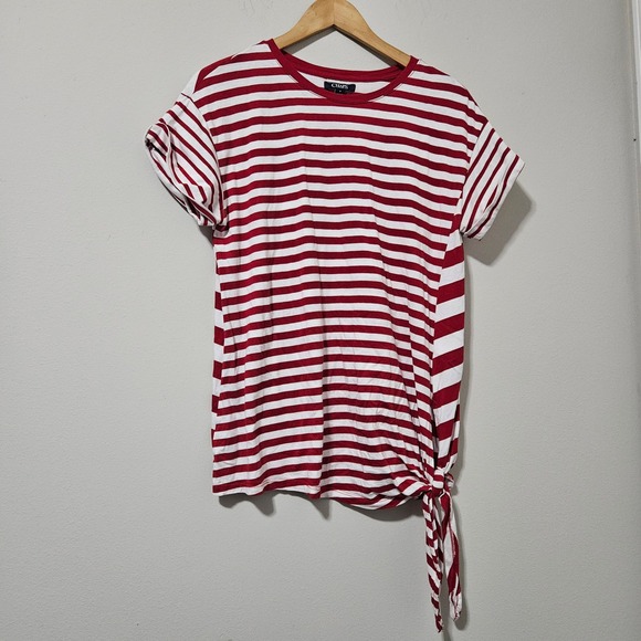 Chaps Tops - Chaps Red White Striped Side Tie Knot T-Shirt Short Sleeve Womens Medium